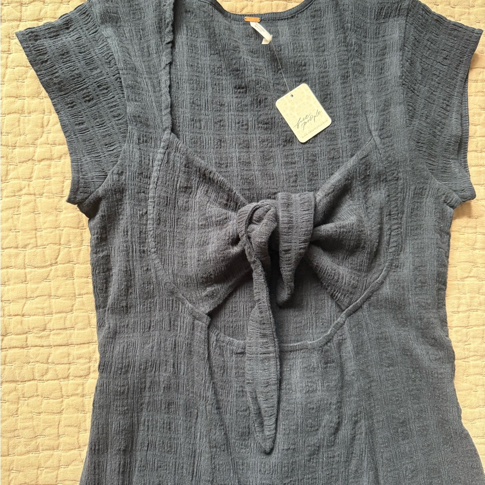 Free People Nalani Midi Tie Front Black Dress - NWT size Large - Picture 2 of 5